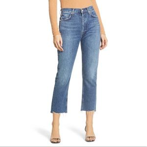 AGOLDE Riley High-Rise Frayed-Hem Crop Straight-Leg Jeans 25